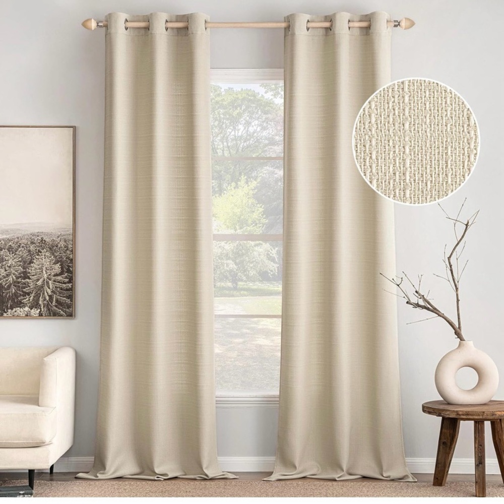 MIULEE Cream Beige Faux Linen Textured Curtains 90 Inch